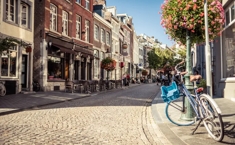 Maastricht streets by bike in summer