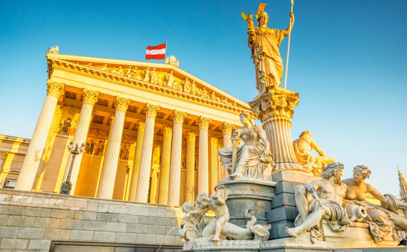 Parliament and Pallas Athena Fountain in Vienna