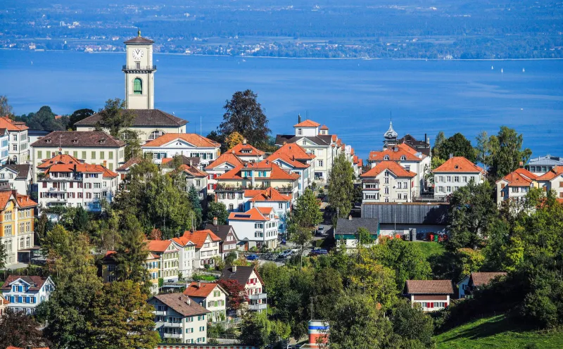 Heiden in the Appenzell region with a view of Lake Constance