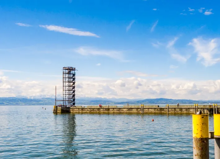 The view of the Alpine panorama from Friedrichshafen