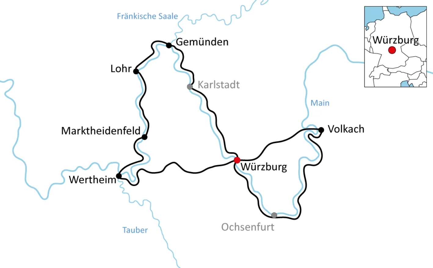 Map of the bike tour around Würzburg