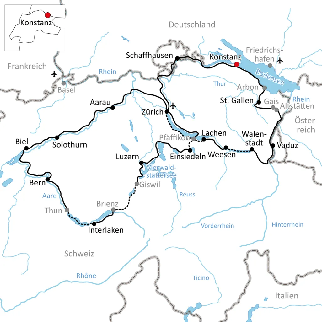 Map for the Grand Bike Tour in Switzerland