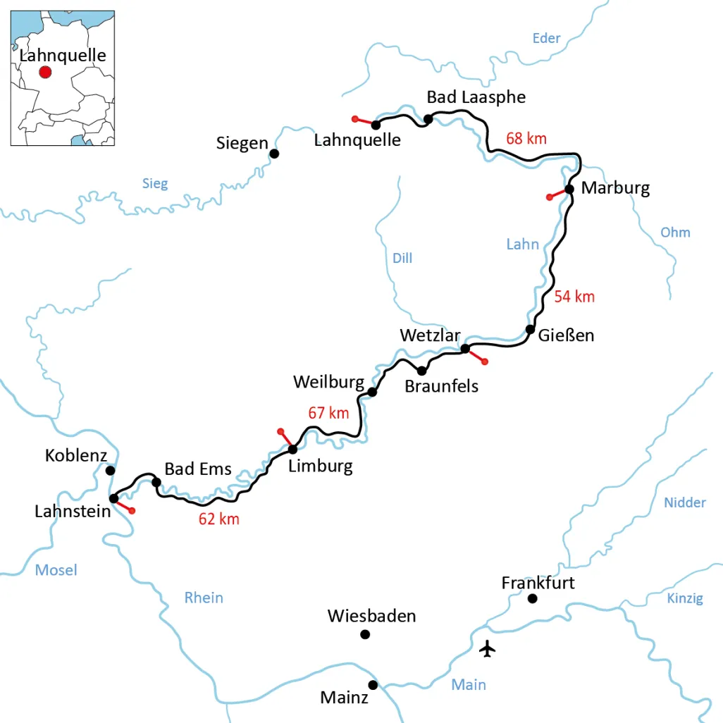 Overview map Lahn Cycle Route