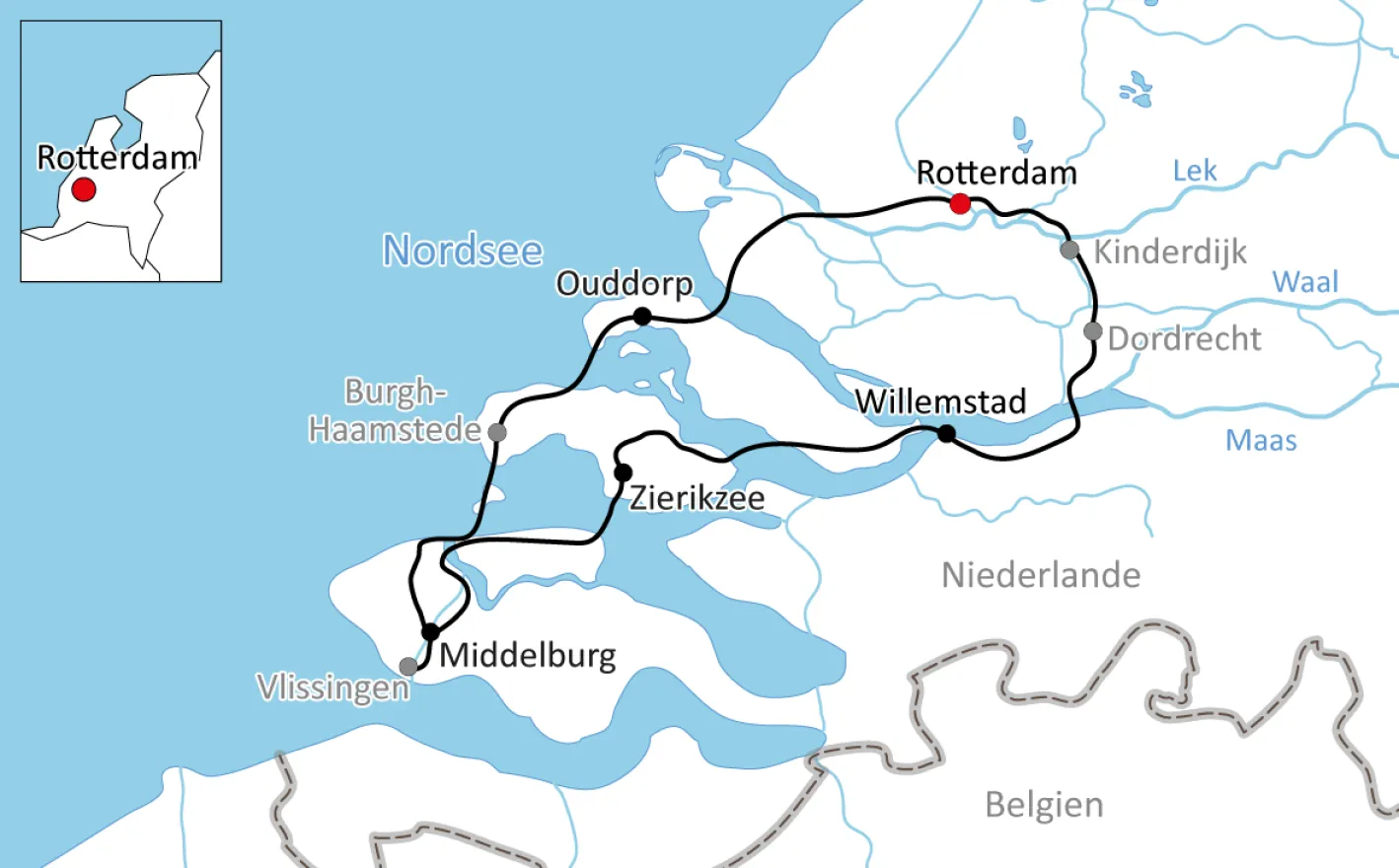 Map of the bike tour from Rotterdam