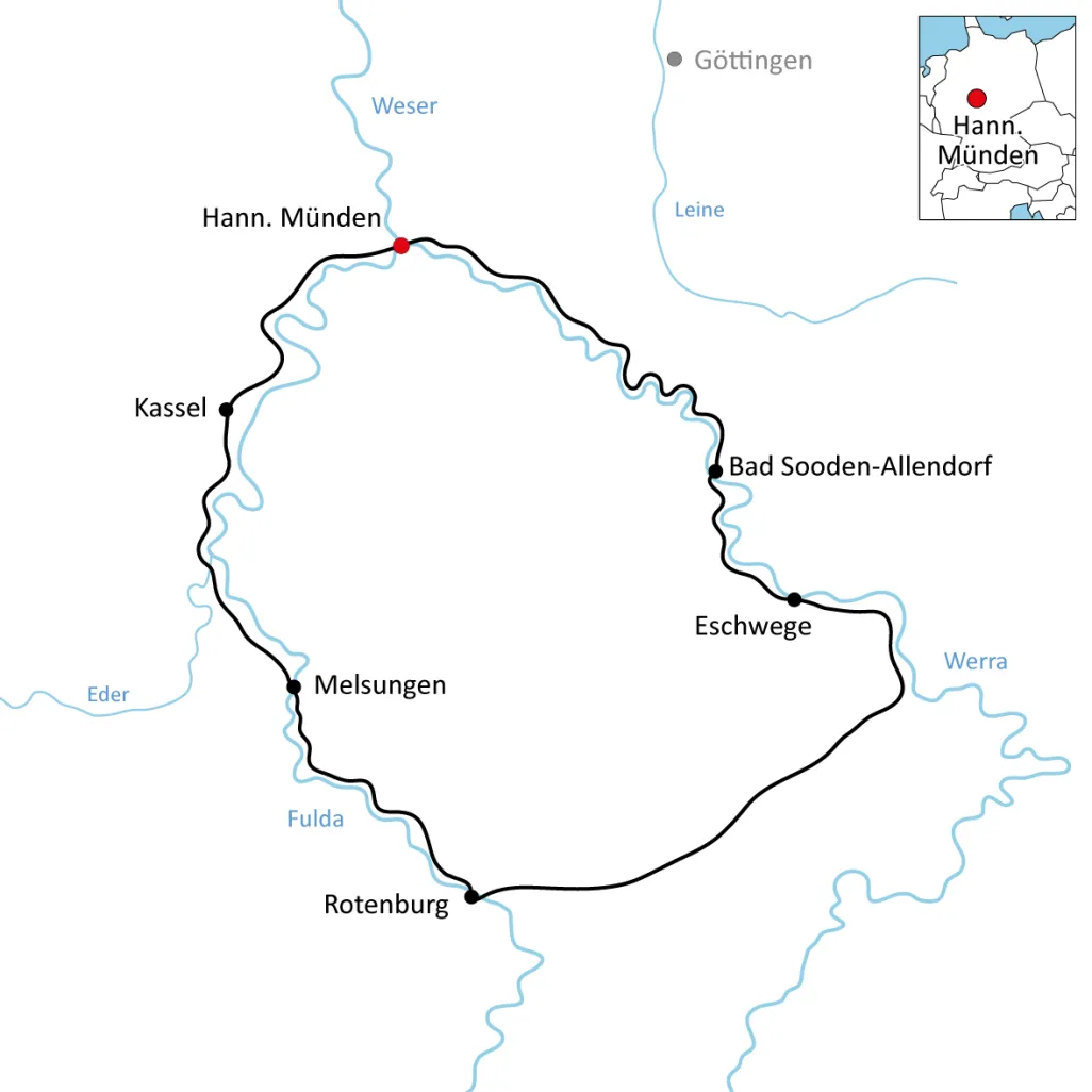 Map for the cycle tour along the Werra and Fulda