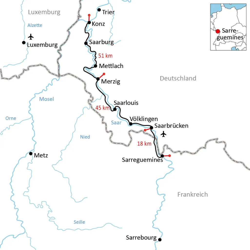Overview map Saar Cycle Route